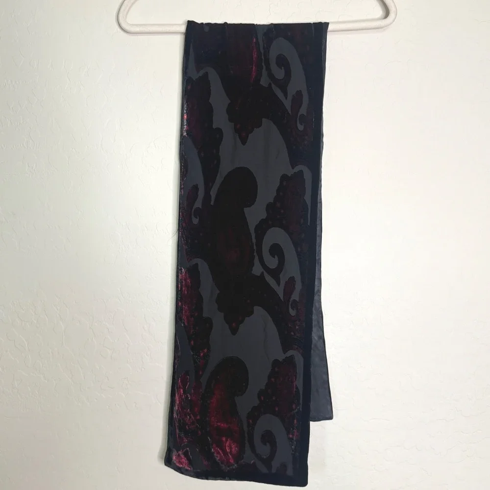 Unbranded Women Velvet Paisley Shawl OS Black Red Burnout Evening Wrap Witchy
